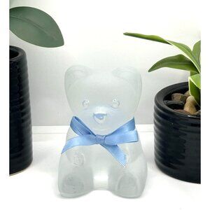 Nybro Sweden Crystal Art Glass Teddy Bear Frosted Paper Weight Figurine